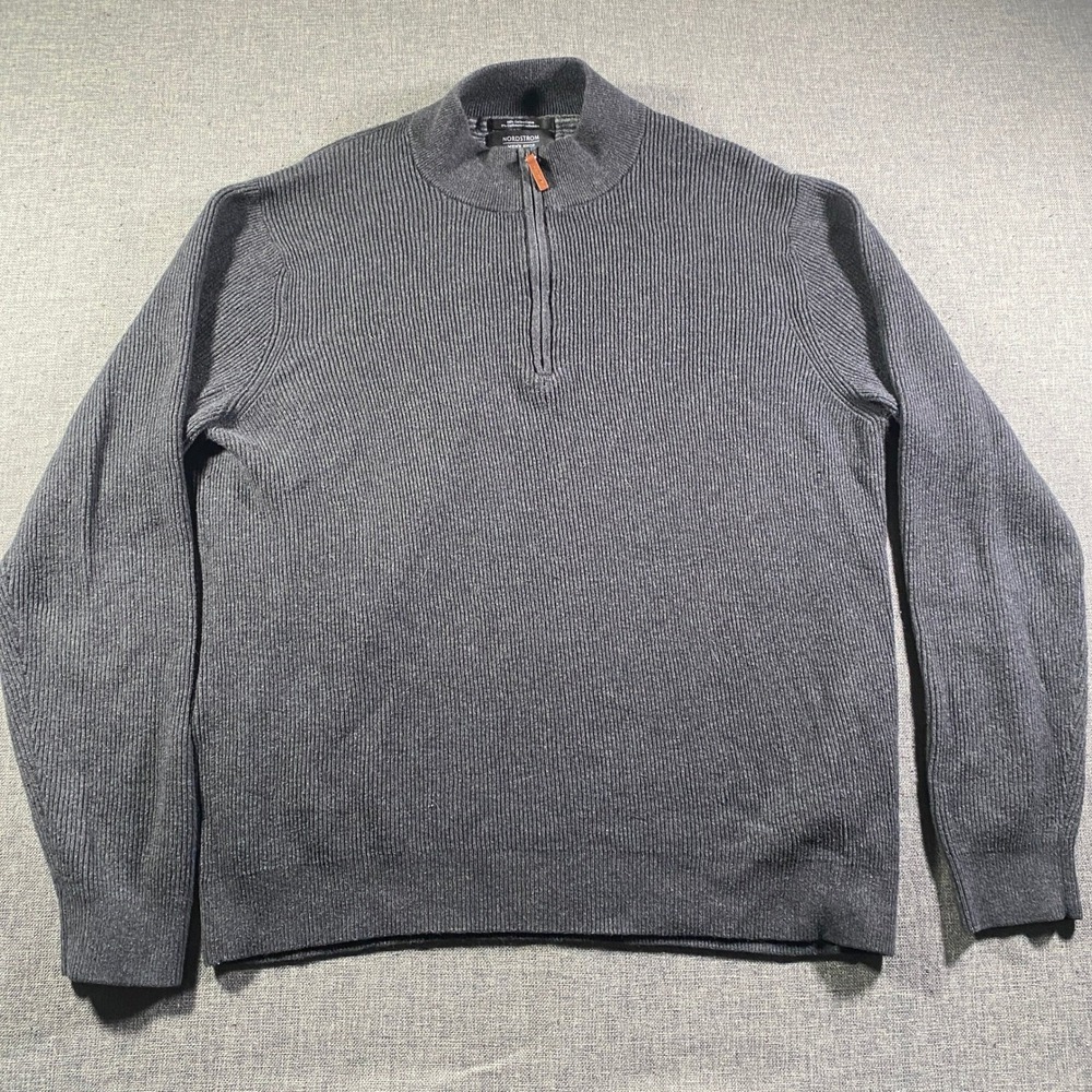 Nordstrom Mens Shop Gray Ribbed Quarter Zip Sweater Cashmere Blend Size XL